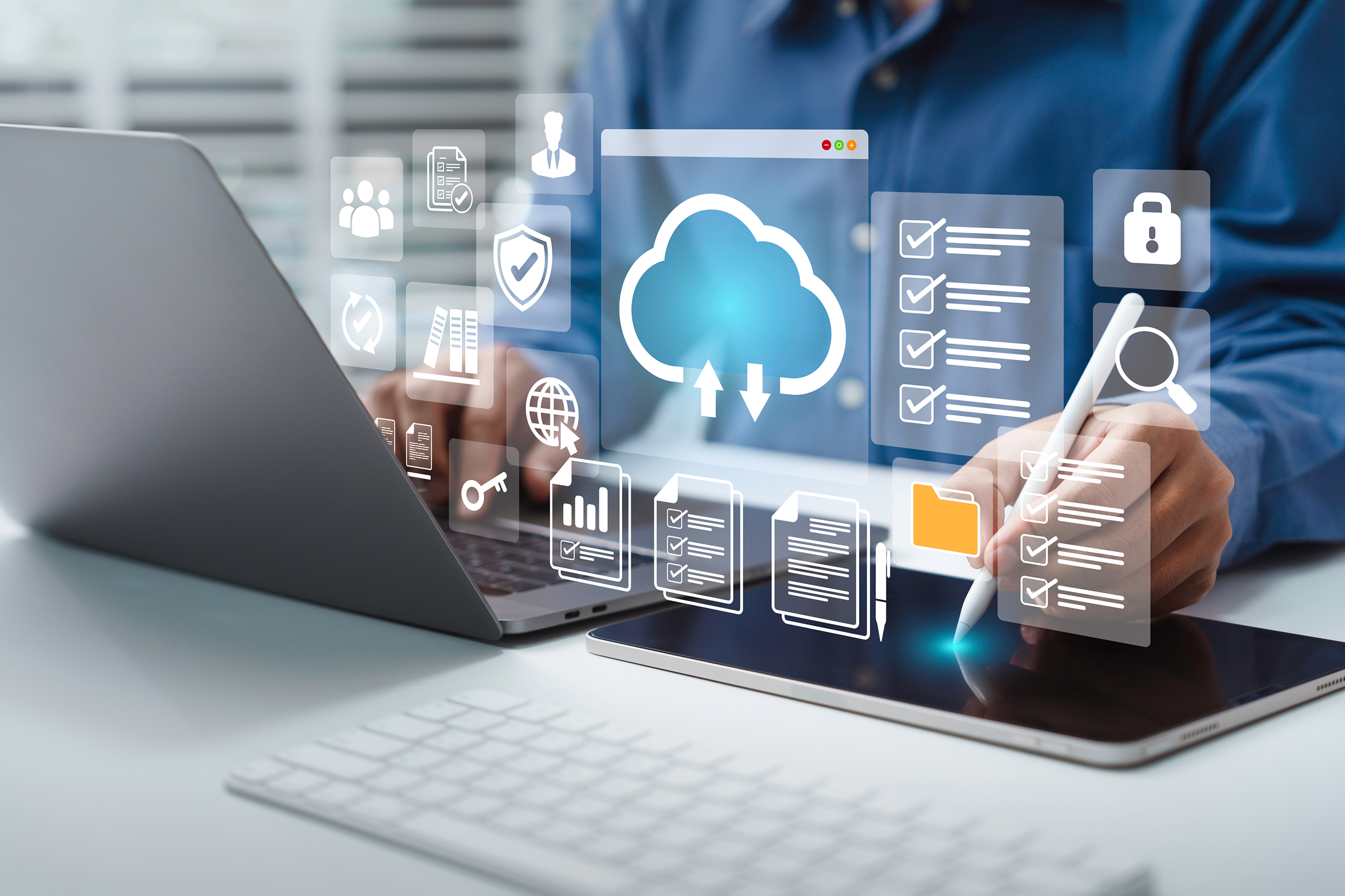 Person managing cloud data across devices
