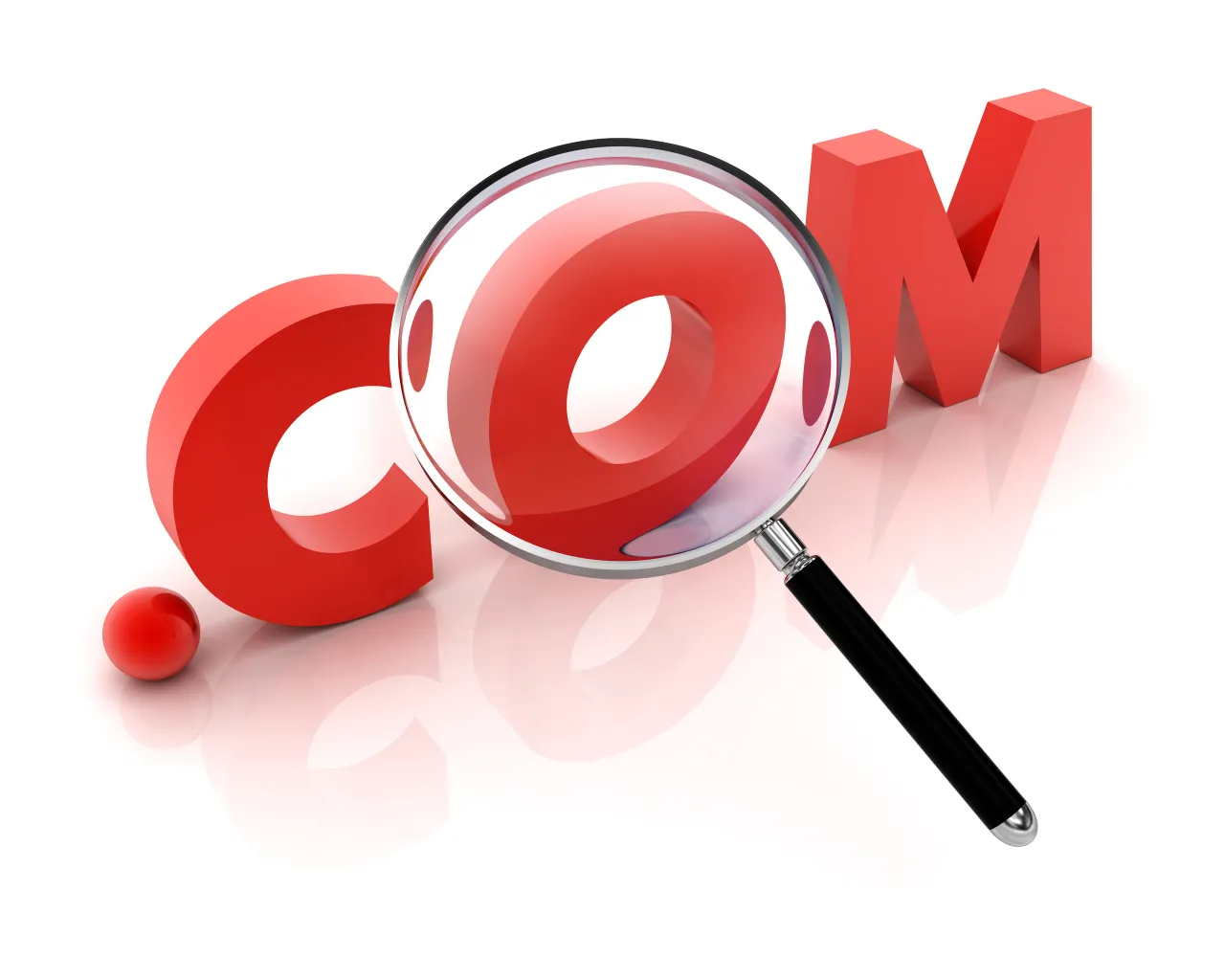 Magnifying glass highlighting red .com text